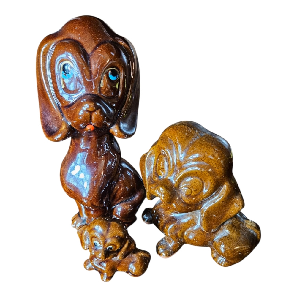 Ceramic Dog Figurine Set - Brown Redware.